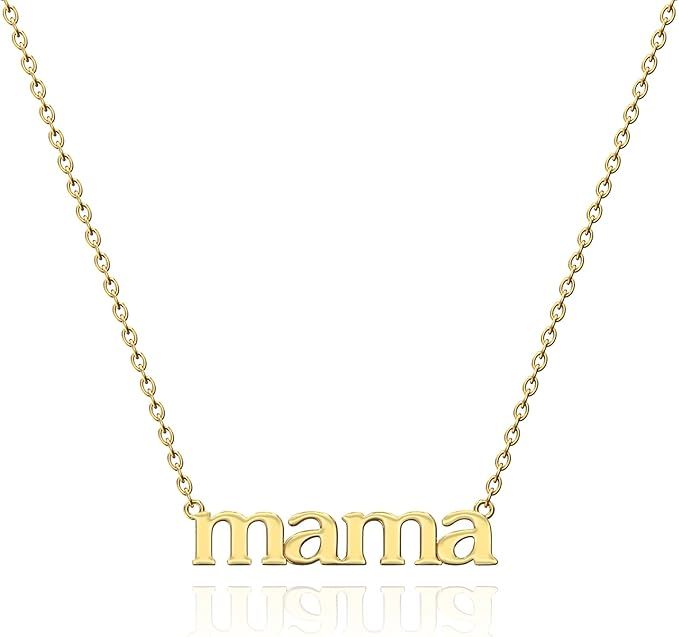 KAIYA - Mama Letter Necklace For Women, 14K Gold and Silver Plated Iced out 3A Cubic Zirconia Mam... | Amazon (US)