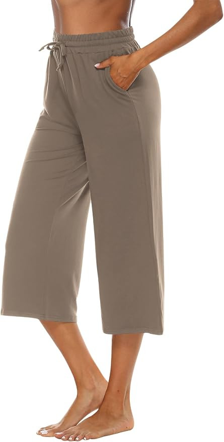 OYANUS Capris for Women Casual Summer Loose Comfy Drawstring Wide Leg Capri Pants with Pockets | Amazon (US)