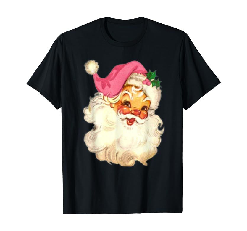 Funny Vintage Pink Santa Claus Pink Christmas Design T-Shirt | Amazon (US)