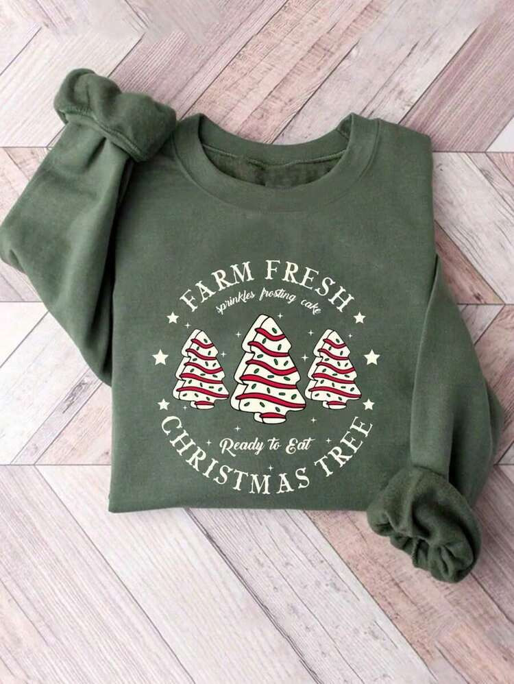 2025 New Women's Sweatshirt INAWLY Christmas Tree Farm Fresh Shirt Christmas Tree Cake Shirt Christmas Cake Sweatshirt Christmas Crew Neck Sweater Women's Christmas Blouse,Long Sleeve TopsLoose And Comfortable | SHEIN