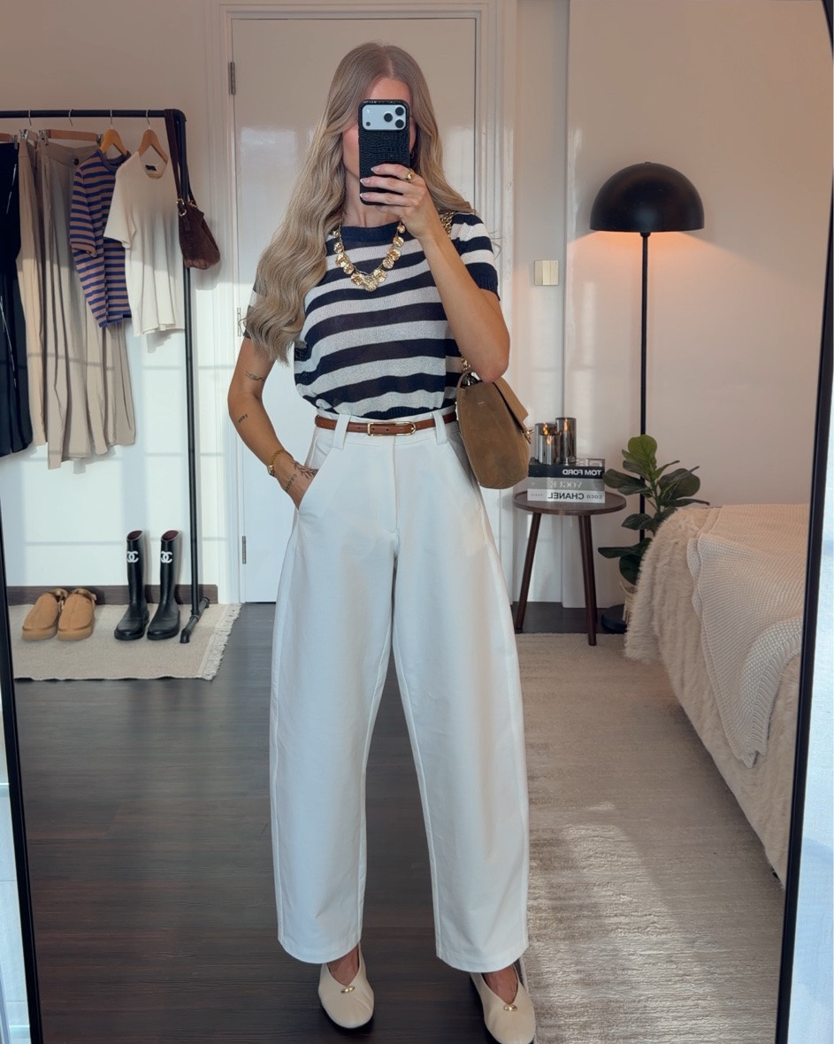 the viral zara barrel pants✨ in the color ecru ☁️ I’m wearing size XS in the pants and size S in the knit top. I’m 1,70m tall for reference🫶🏻 shoes are true to size