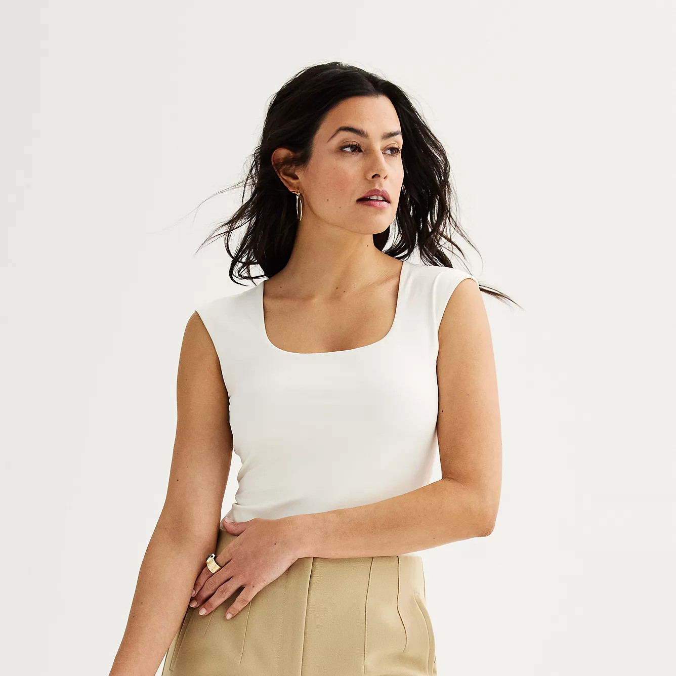 Women's Nine West Sculpt Square Neck Cap Sleeve Bodysuit | Kohl's