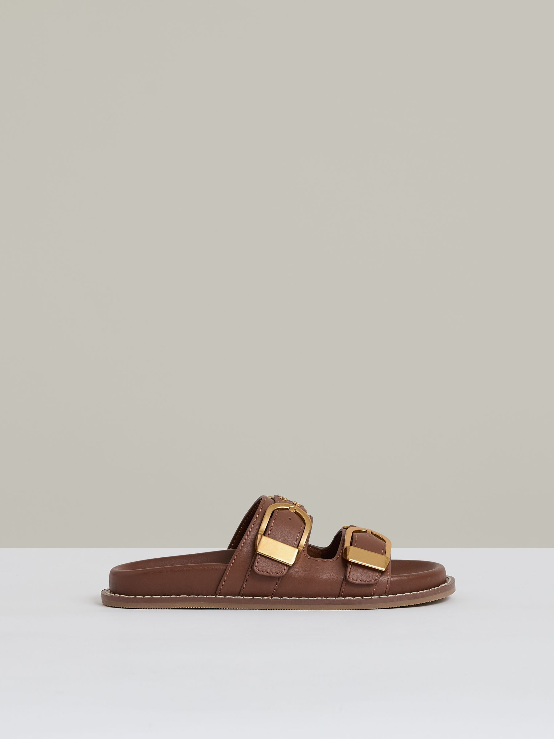 Leather Buckled Slip-On Sandals in Tan | Reiss UK