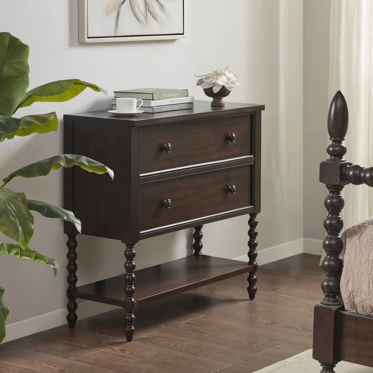 Beckett Spindle Wood 2-Drawer Accent Chest with Lower Shelf | Wayfair North America