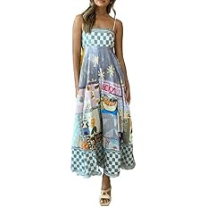 ROAONOCOMO Women Boho Graffiti Cami Long Dress Graphic Spaghetti Strap Flowy Swing Maxi Dress Col... | Amazon (US)