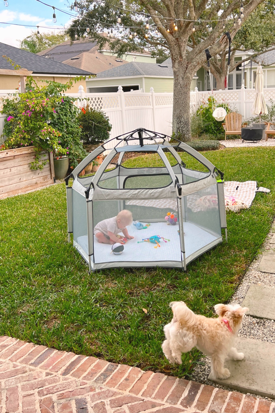 Outdoor pop-up play area l/play yard for babies, outdoor fire pit, outdoor furniture, outdoor umbrella. #frontgate #amazon 

#LTKfamily #LTKhome #LTKbaby