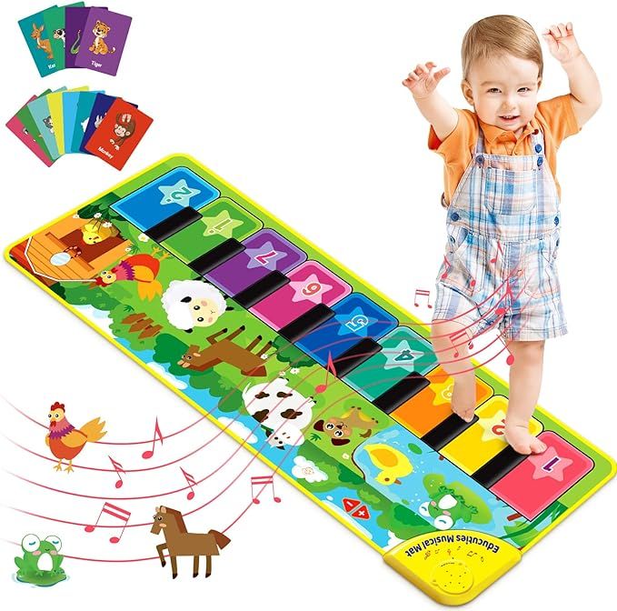 Baby Musical Learning Toys , Floor Piano Playmat for Toddlers with Animal Flash Cards Music Sound... | Amazon (US)