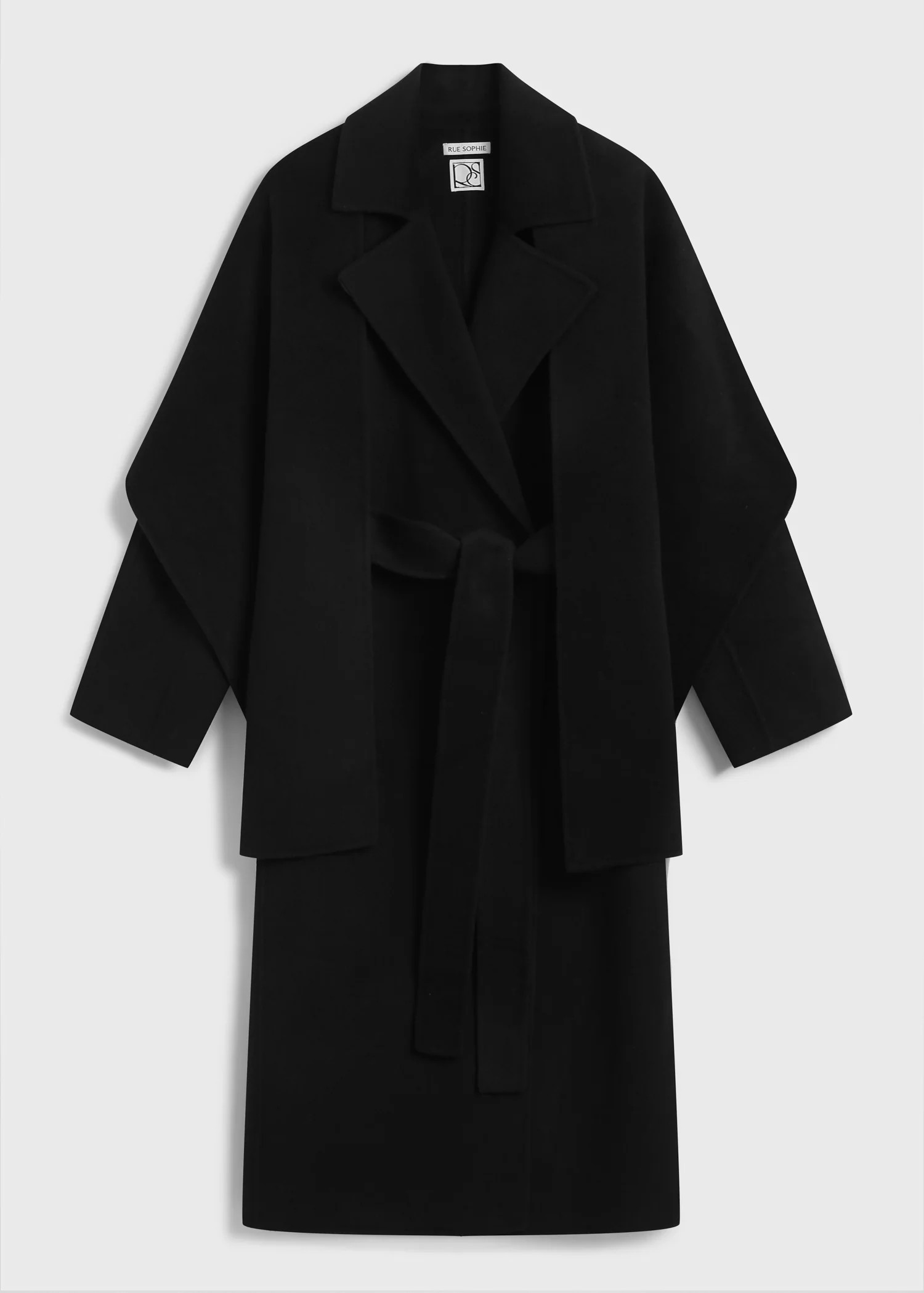 Wool & Cashmere Blend Grand Scarf Coat in Black | Rue Sophie | Rue Sophie