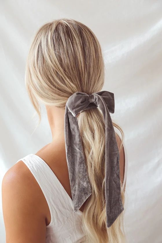 Aditi Grey and Yellow Velvet Bow Ponytail Holder Set | Lulus (US)