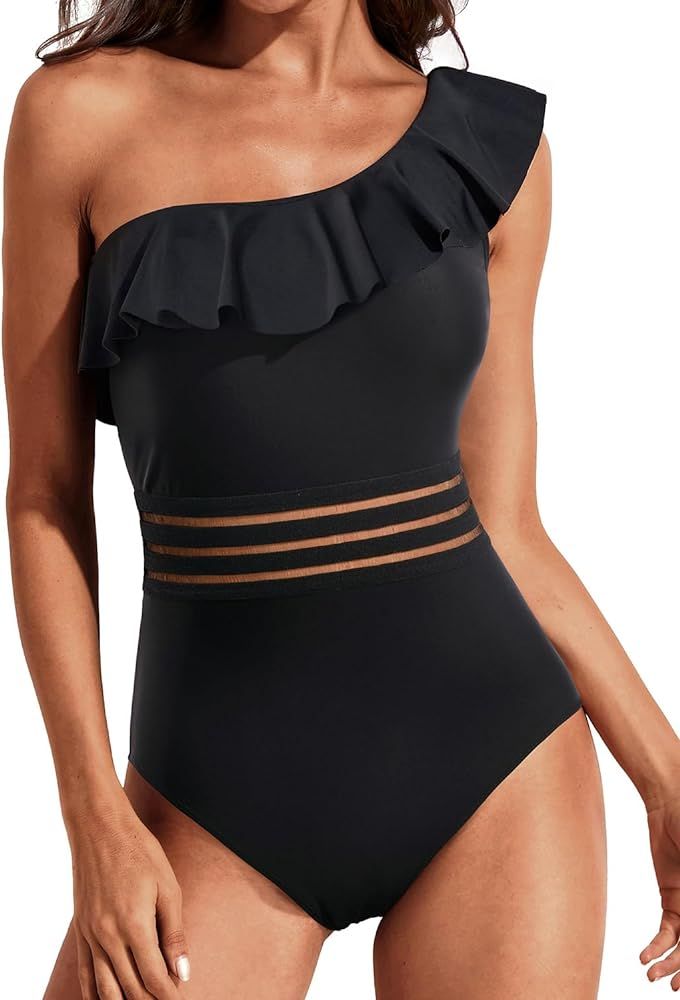 Tempt Me Women One Piece Swimsuits Tummy Control One Shoulder Bathing Suits Ruffle Swimwear | Amazon (US)