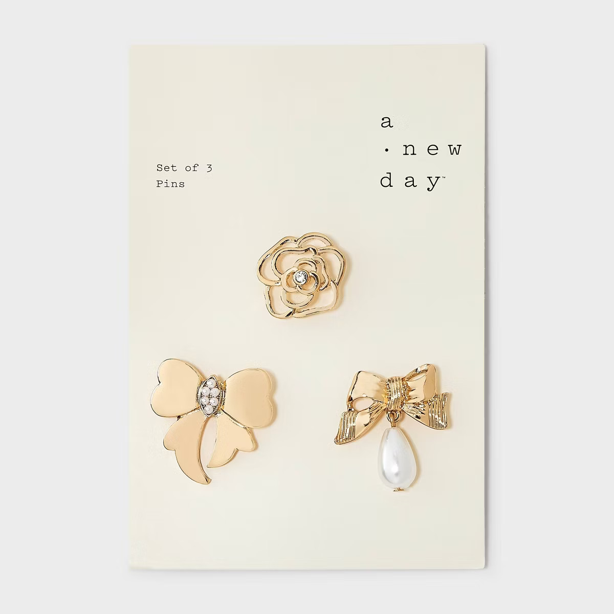 Rose Bow and Pearl Brooch Pin Set 3pc - A New Day™ Pearl/Gold | Target