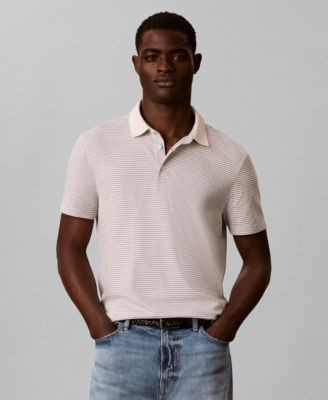 Calvin Klein Men's Supima Cotton horizontal Stripe Polo Shirt - Tofu | Macy's