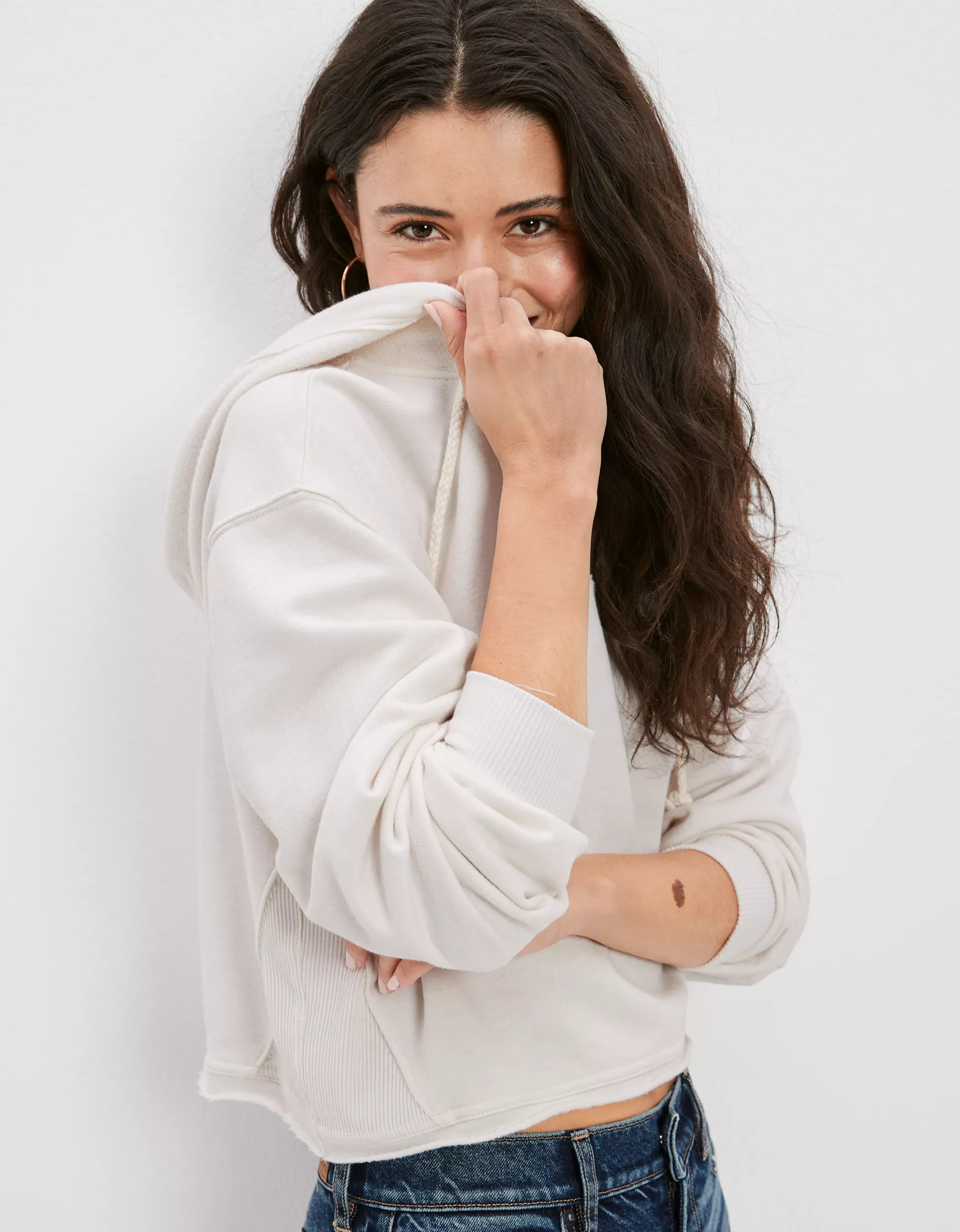 AE Cropped V-Neck Hoodie | American Eagle Outfitters (US & CA)