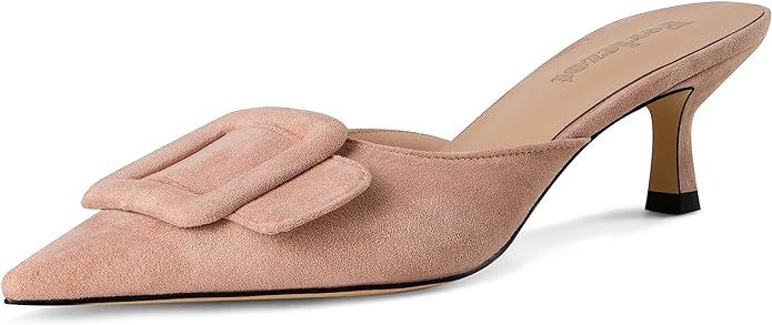 Fericzot Mules for Women,Slingback Buckle Pumps Pointed Toe slippers Kitten Heels Shoes Slides Ba... | Amazon (US)