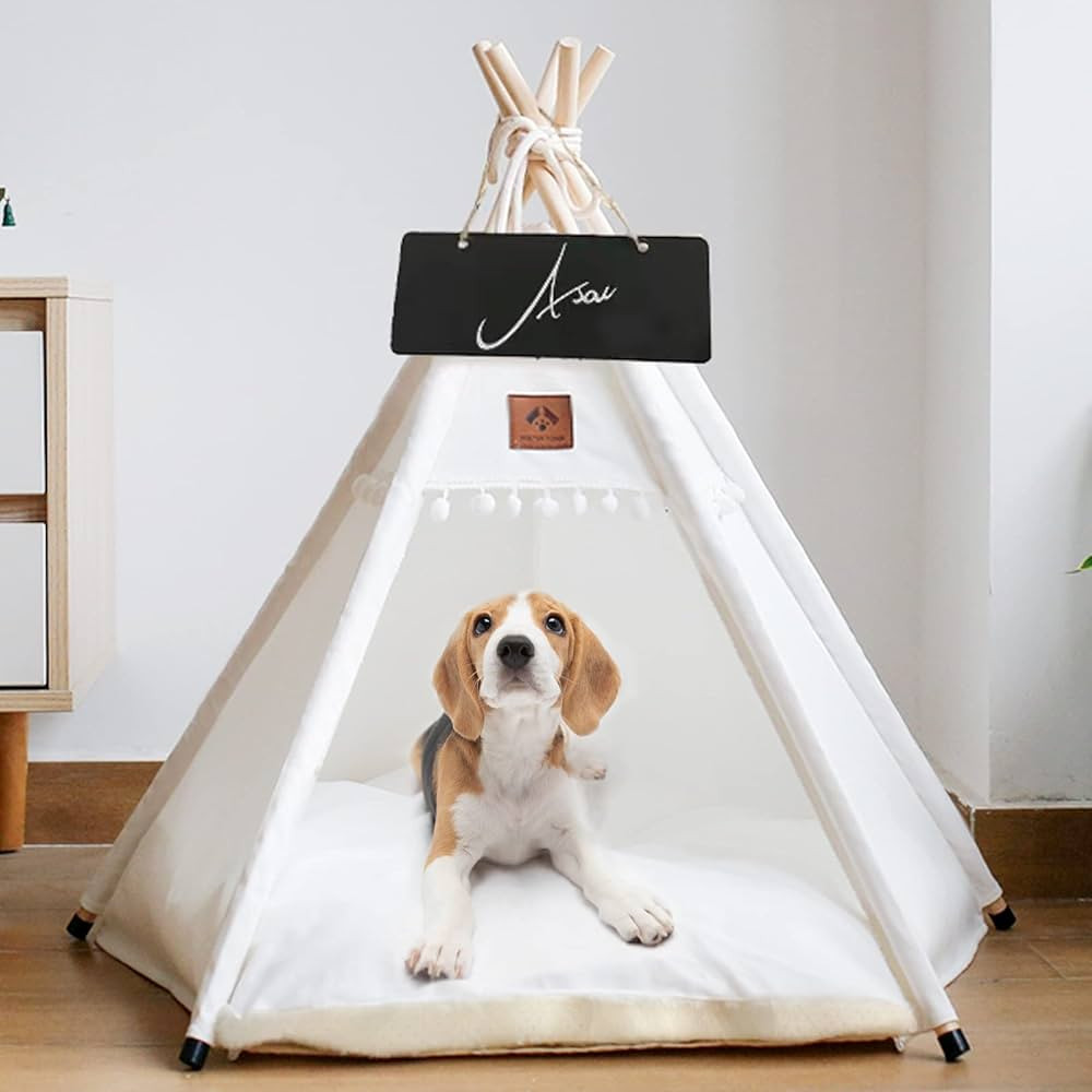 Dog Teepee Pet Tent Portable Dog Houses Puppy Teepee Cat Bed with Thick Cushion | Amazon (US)