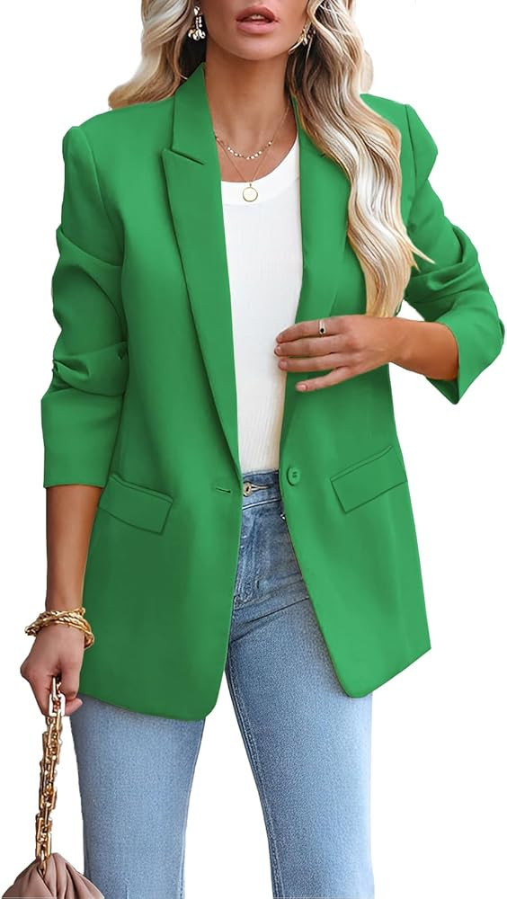 LCRRRN Womens Casual Loose Blazers Long Sleeve Pockets Work Office Jacket Blazer | Amazon (US)