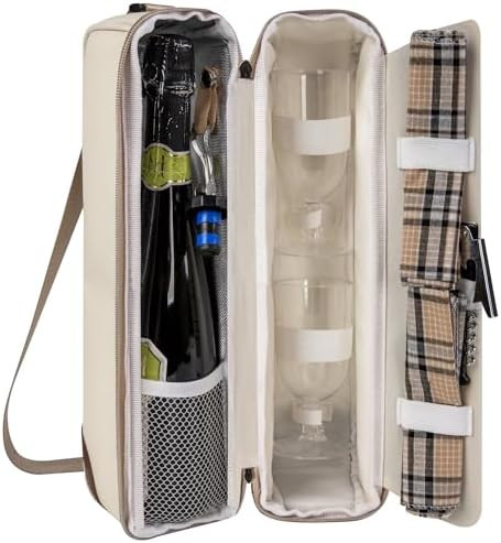ALLCAMP Wine Tote Bag with Cooler Compartment，Picnic Set Carrying Two Sets of Tableware（Cream... | Amazon (US)