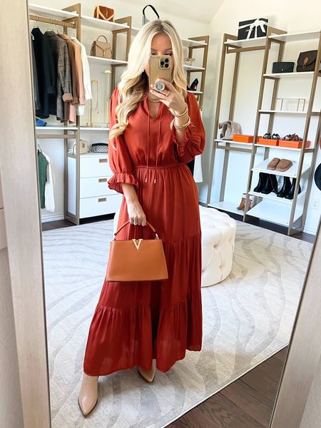 Rust orange dress. Fall maxi dress. Fall style. Fall dress. Designer inspired. Fall style. Avara 

#LTKstyletip #LTKSeasonal