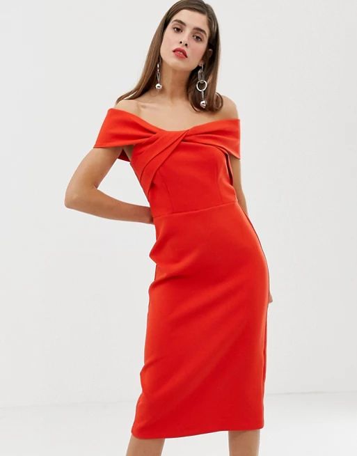 River Island off the shoulder bodycon dress in red | ASOS US