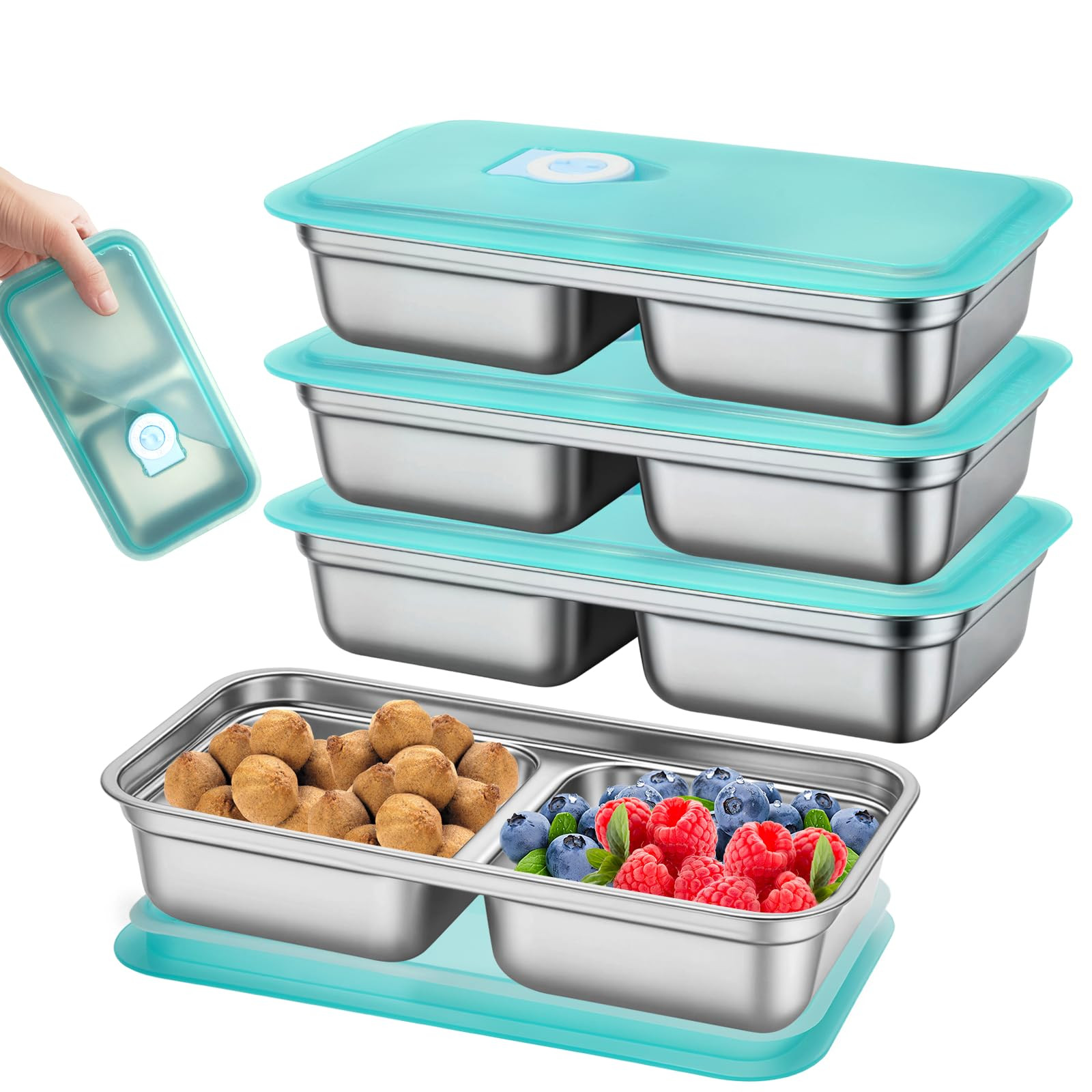 3 Pack Leakproof Stainless Steel Snack Containers with Secure Sealed Lids, Reusable 2 Compartment... | Amazon (US)