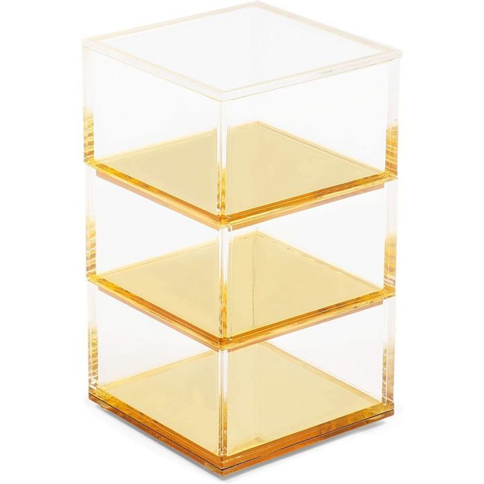 Okuna Outpost 3 Tier Clear Acrylic Stacking Desk Organizer with Gold Bottom (3 x 3 x 5.3 In) | Target