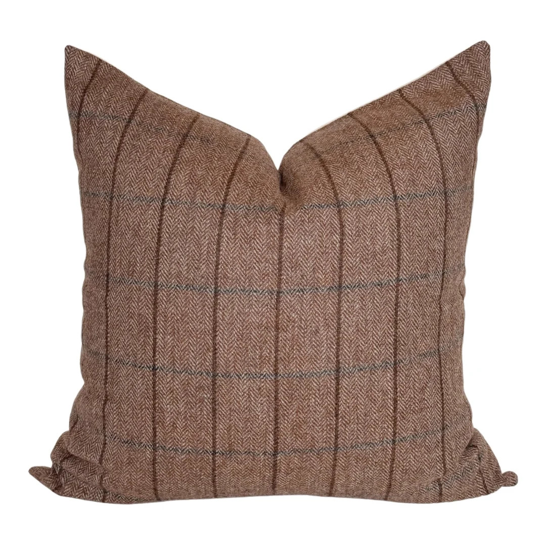 Brown Wool Windowpane Pillow Cover: Blue Checked Throw Pillow | Etsy (US)