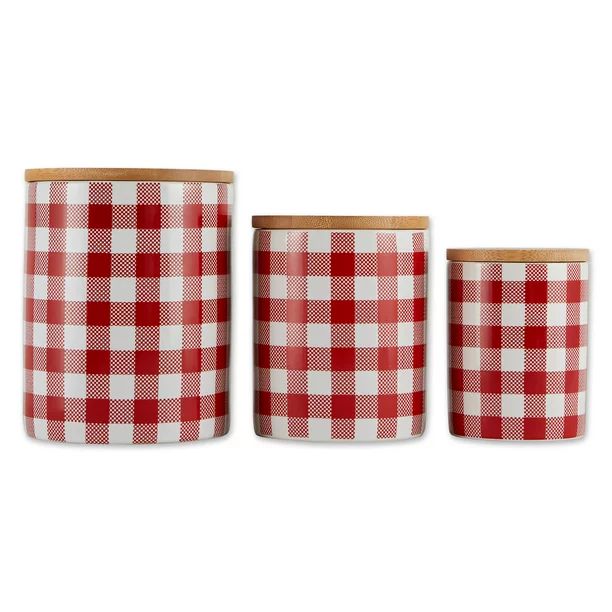 Set of 3 5.5" Red and White Buffalo Check Ceramic Canisters - Walmart.com | Walmart (US)
