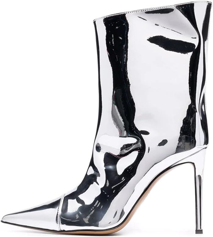 ARQA Women's Metallic Ankle Boots Pointed Toe Stiletto Heel Booties Wide Calf Pull On Short Boot ... | Amazon (US)