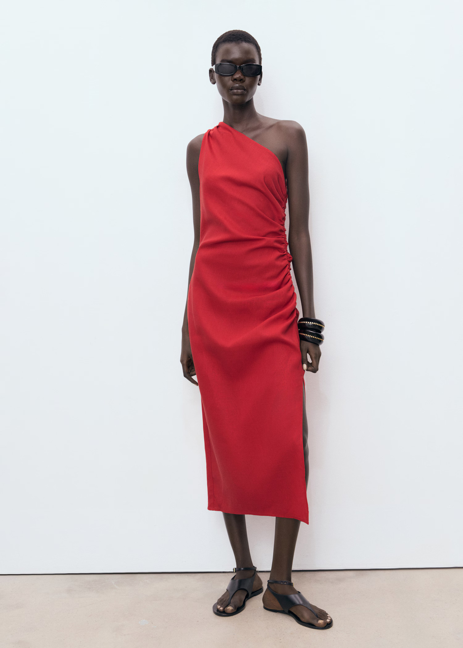 Lyocell dress with asymmetrical neckline - Women | MANGO United Kingdom | MANGO (UK)