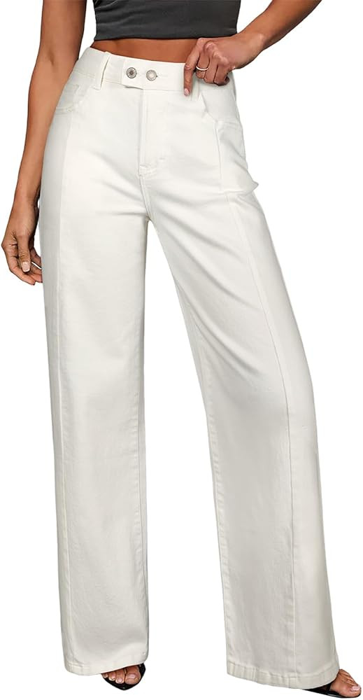 Sidefeel Women's Wide Leg Jeans High Waisted Stretchy Baggy Front Seam Denim Pants | Amazon (US)