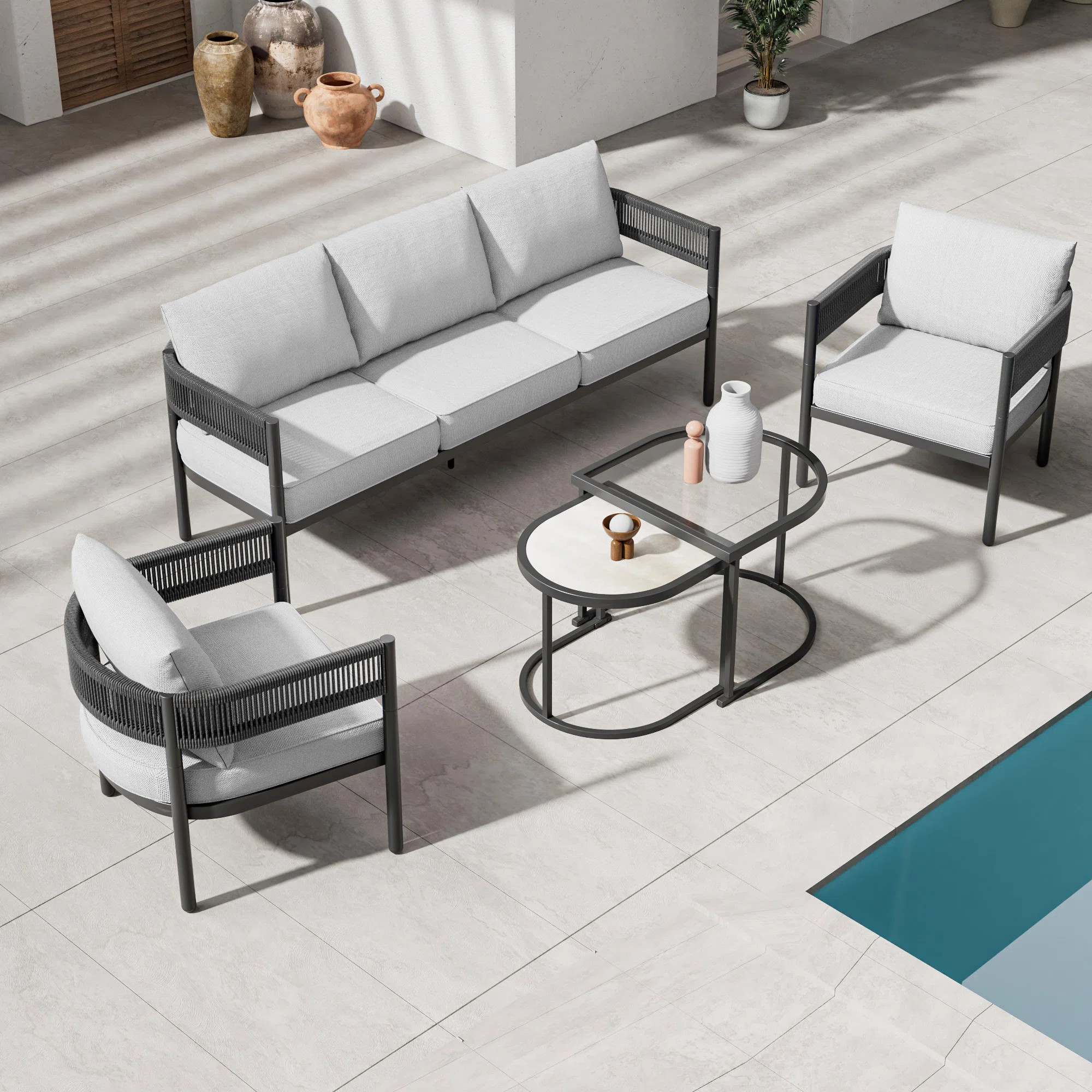 Maine Defino 5 Piece Steel Wicker Seating Group With Sofa And Cushions | Wayfair North America