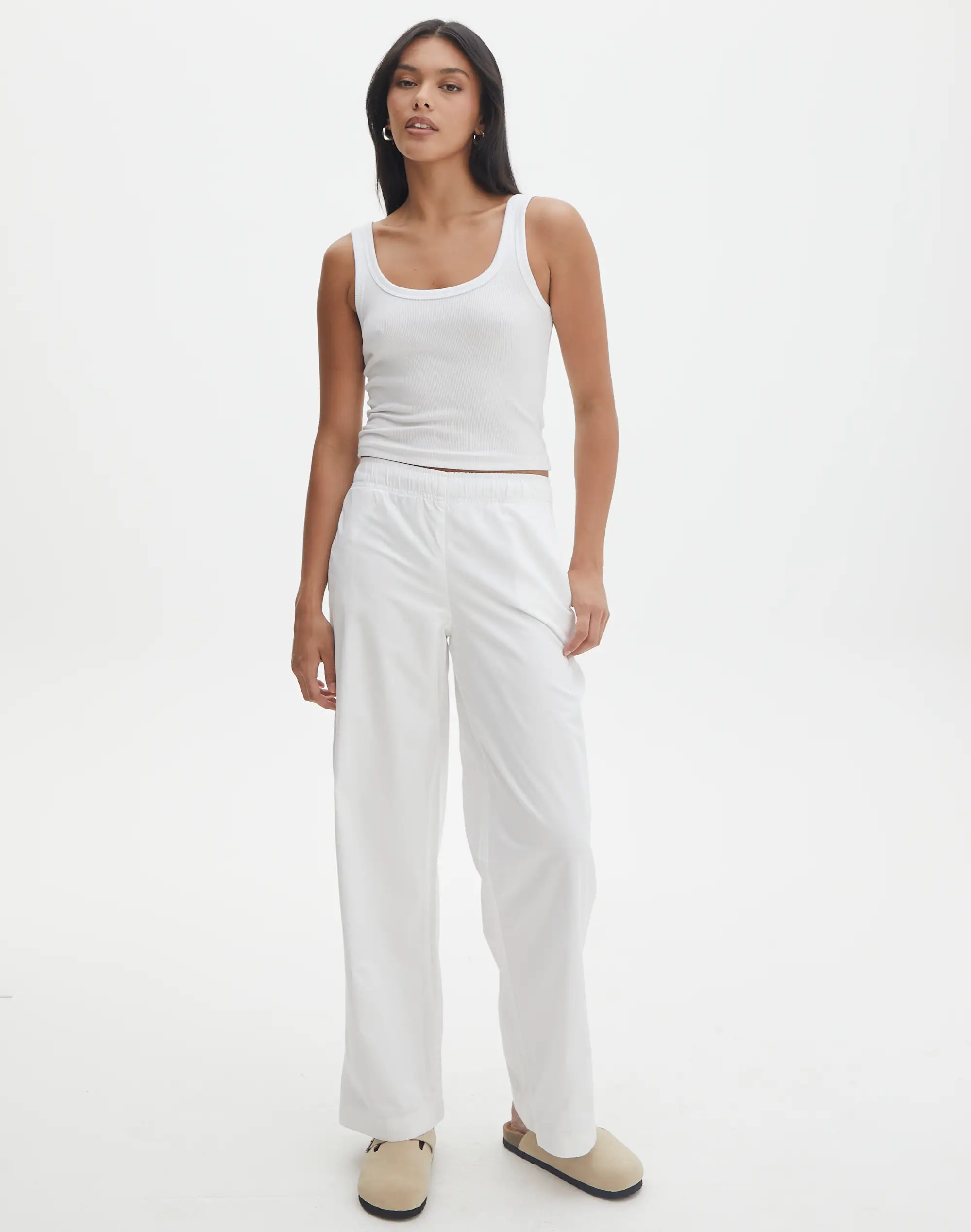 Relaxed Straight Leg Poplin Pant in White | Glassons | Glassons (Australia)
