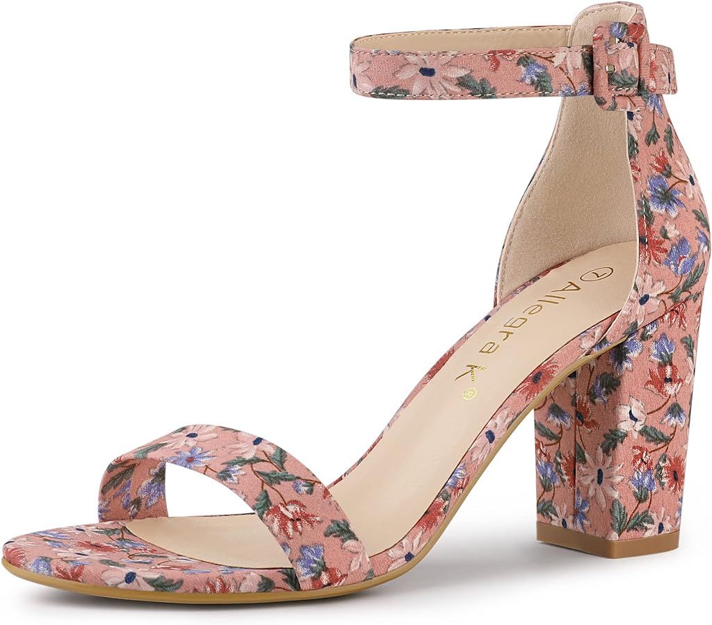 Allegra K Women's Floral Print Open Toe Block High Heels Summer Sandals | Amazon (US)