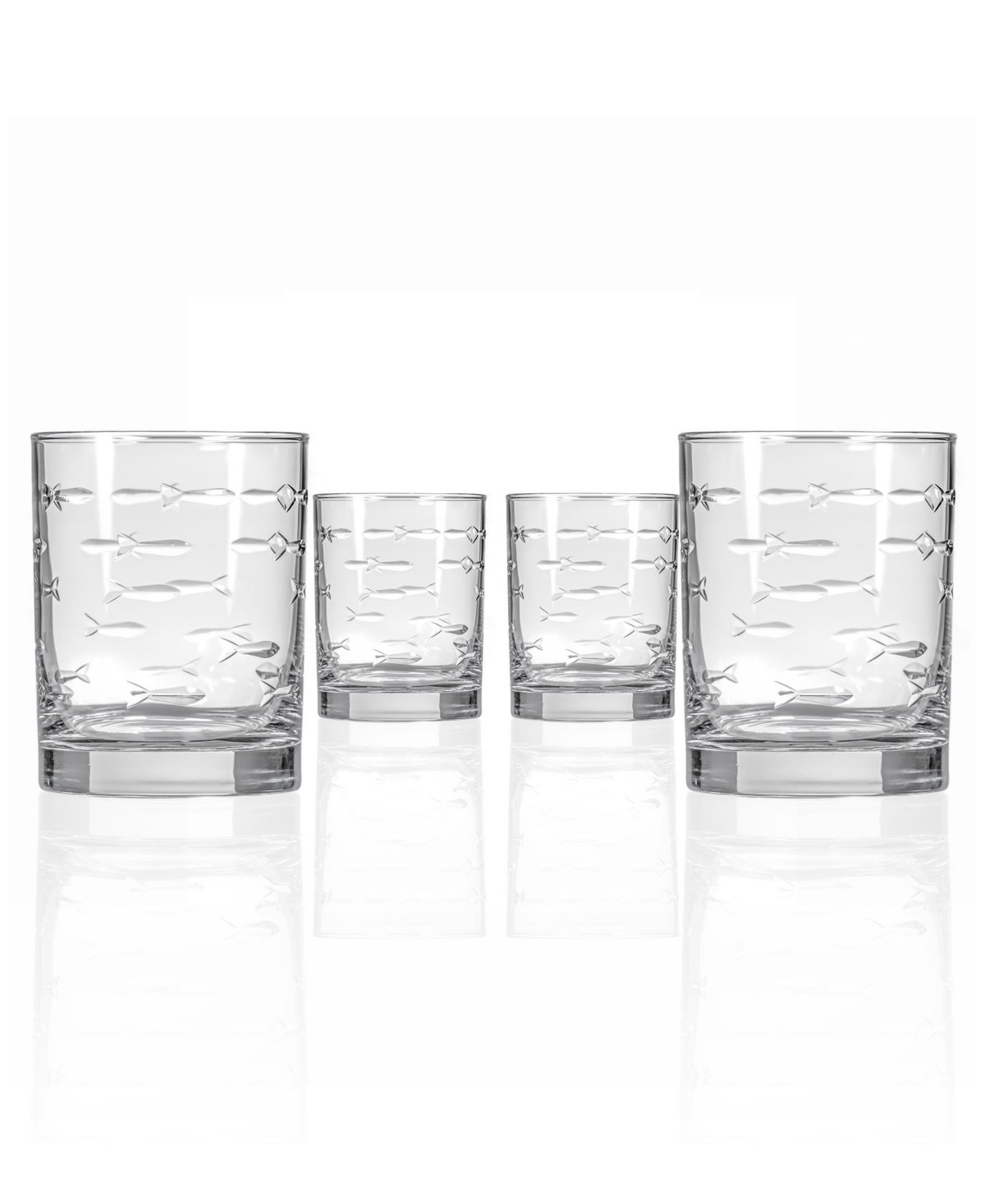 Rolf Glass School of Fish Double Old Fashioned Glass 13oz - Set of 4 Glasses | Macy's