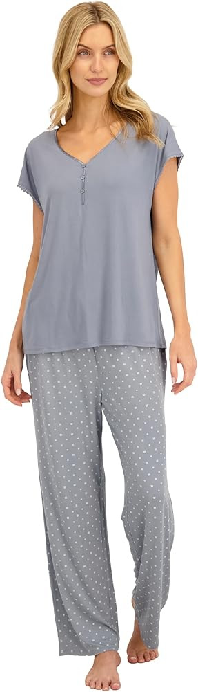 Lucky Brand Women's Pajama Set - 2 Piece Henley Sleep Shirt and Lounge Pants - Silky Soft Sleepwe... | Amazon (US)