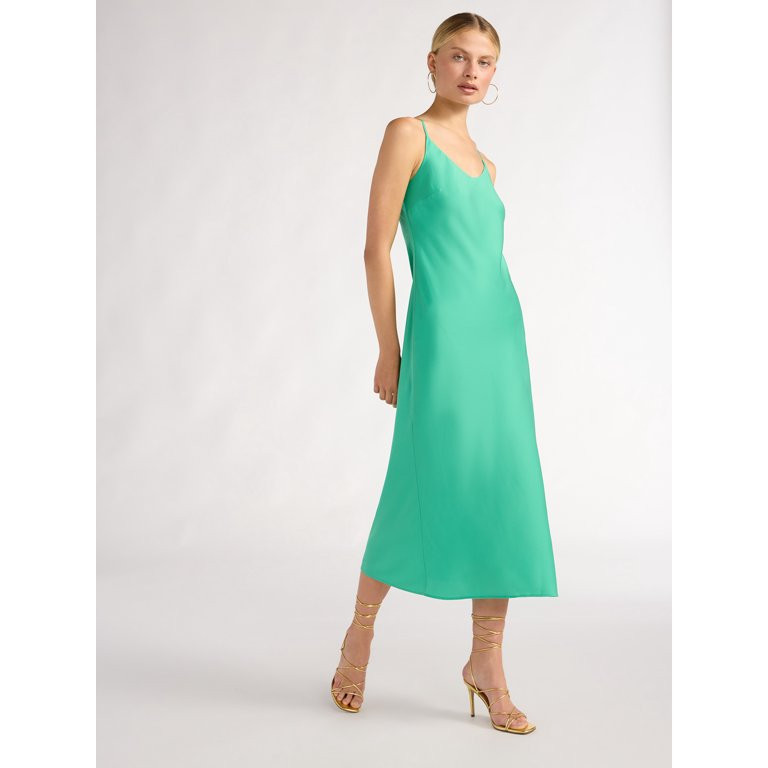 Scoop Women's Satin Midi Slip Dress with Side Slit, Sizes XS-XXL | Walmart (US)