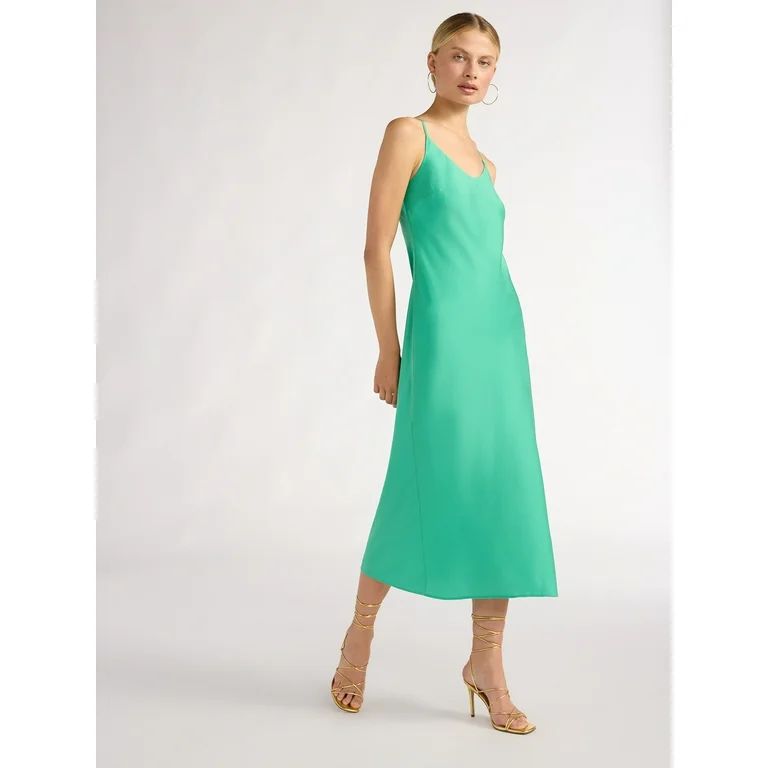 Scoop Women's Satin Midi Slip Dress with Side Slit, Sizes XS-XXL | Walmart (US)