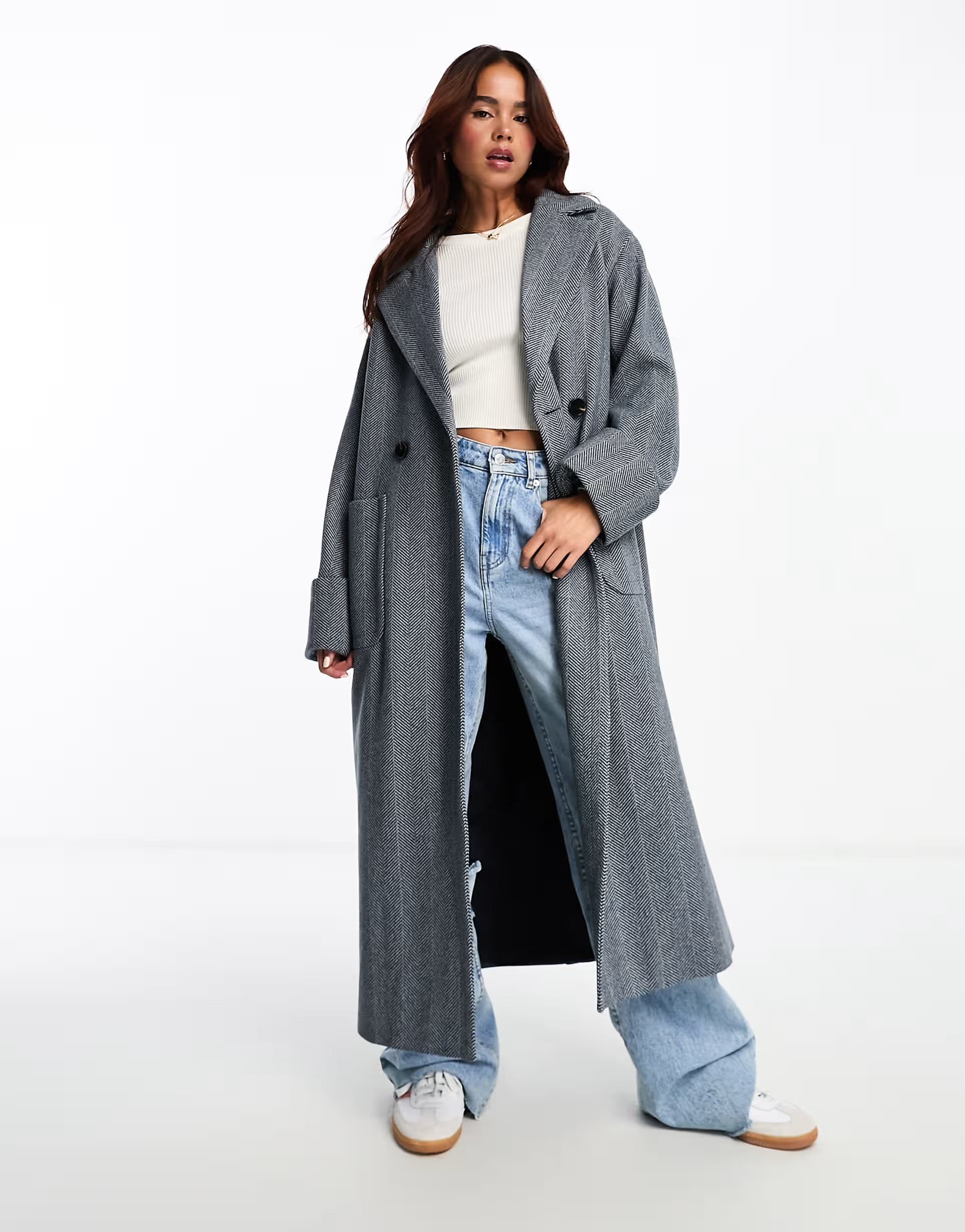 The Frolic herringbone longline coat in grey | ASOS (Global)