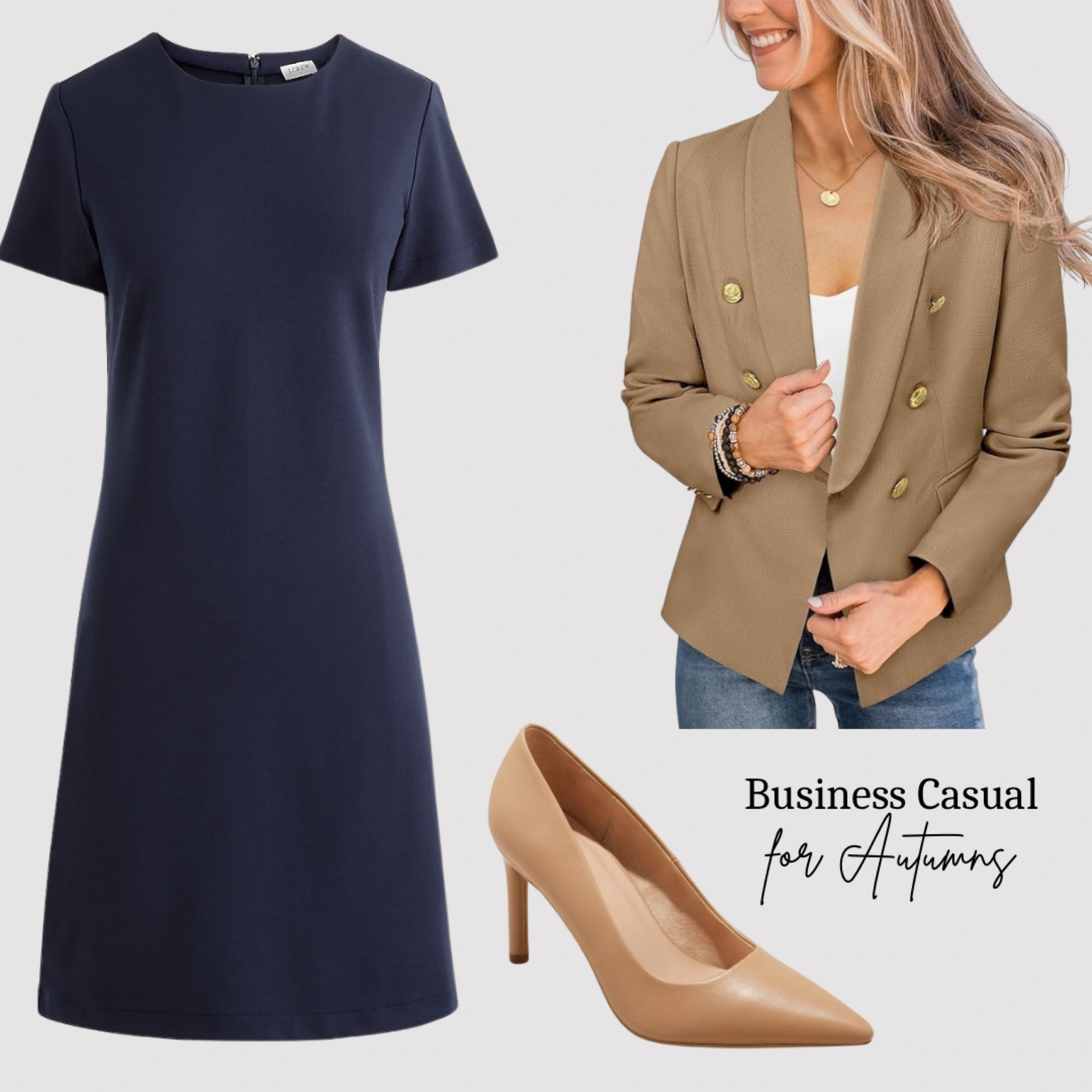 Business casual (or business professional) for Autumn palette: navy + tan is a dynamite combo!
#softautumn #shesanautumn #hocautumn #autumnpalette

#LTKSeasonal #LTKFindsUnder100 #LTKWorkwear