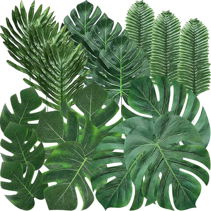 96 Pcs Artificial Tropical Jungle Leaves Party Decor Palm Leaves Monstera Leaves Safari Leaves Lu... | Amazon (US)