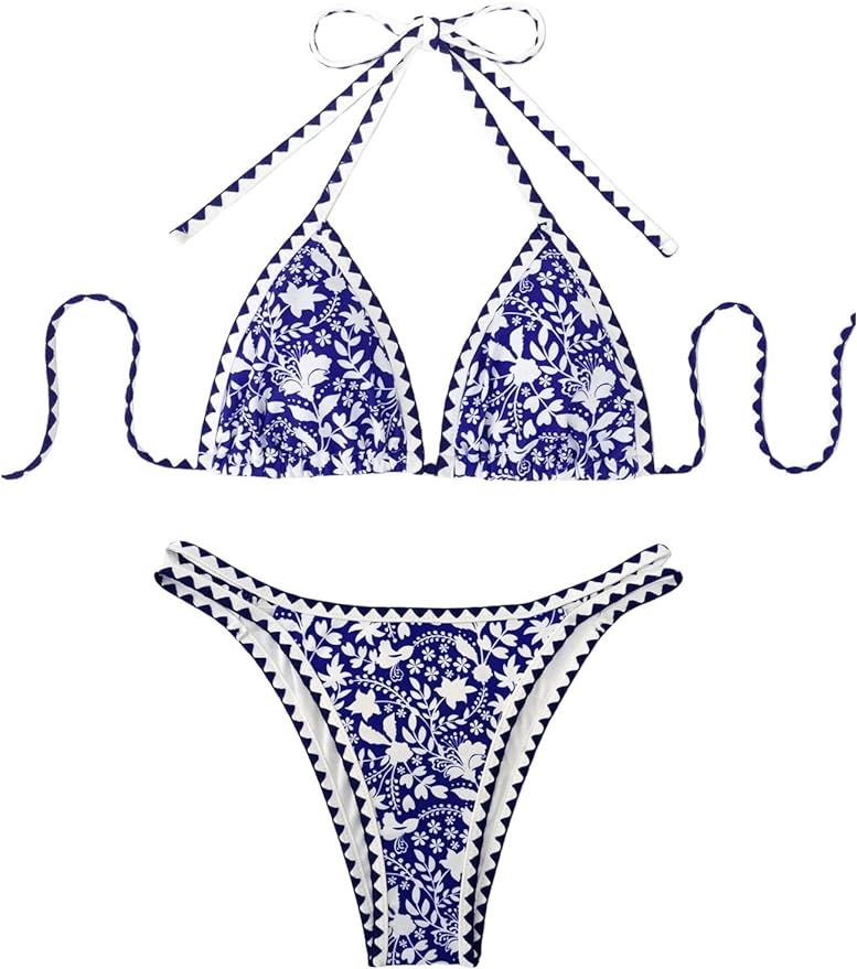 SHENHE Women's 2 Piece Swimsuit Sexy Bikini Sets Halter Triangle Bathing Suit | Amazon (US)