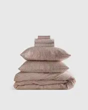 European Linen Stripe Deluxe Bedding Bundle in Terracotta/white Stripe | Quince