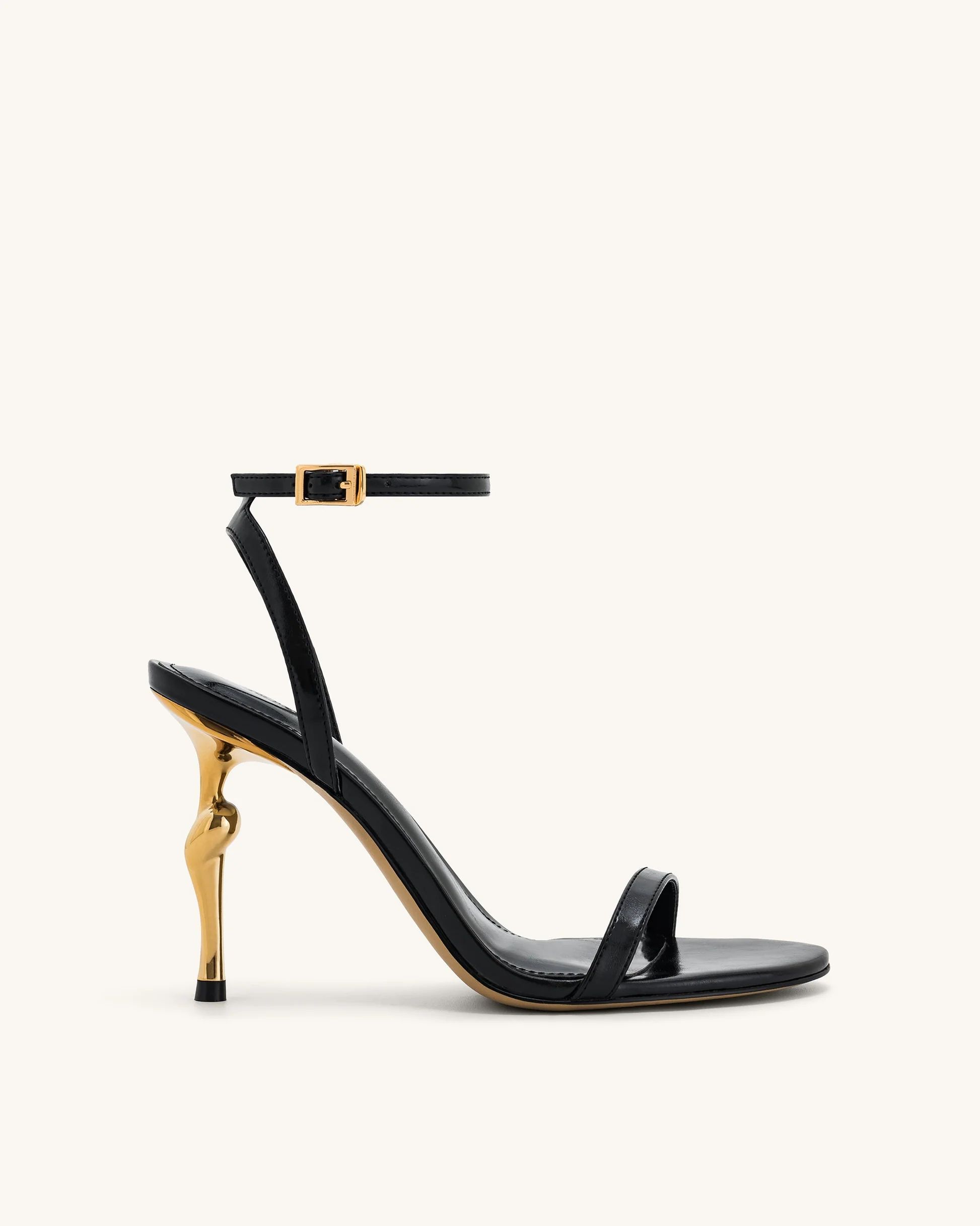 Alivia Gold Metal Heel Sandals - Black | JW PEI US