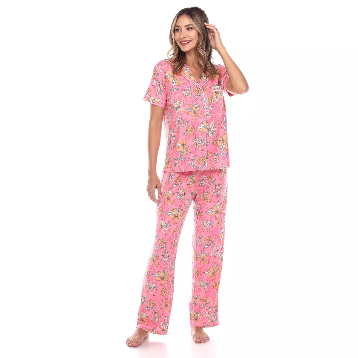 Women's Short Sleeve Top and Pants Pajama Set - White Mark | Target