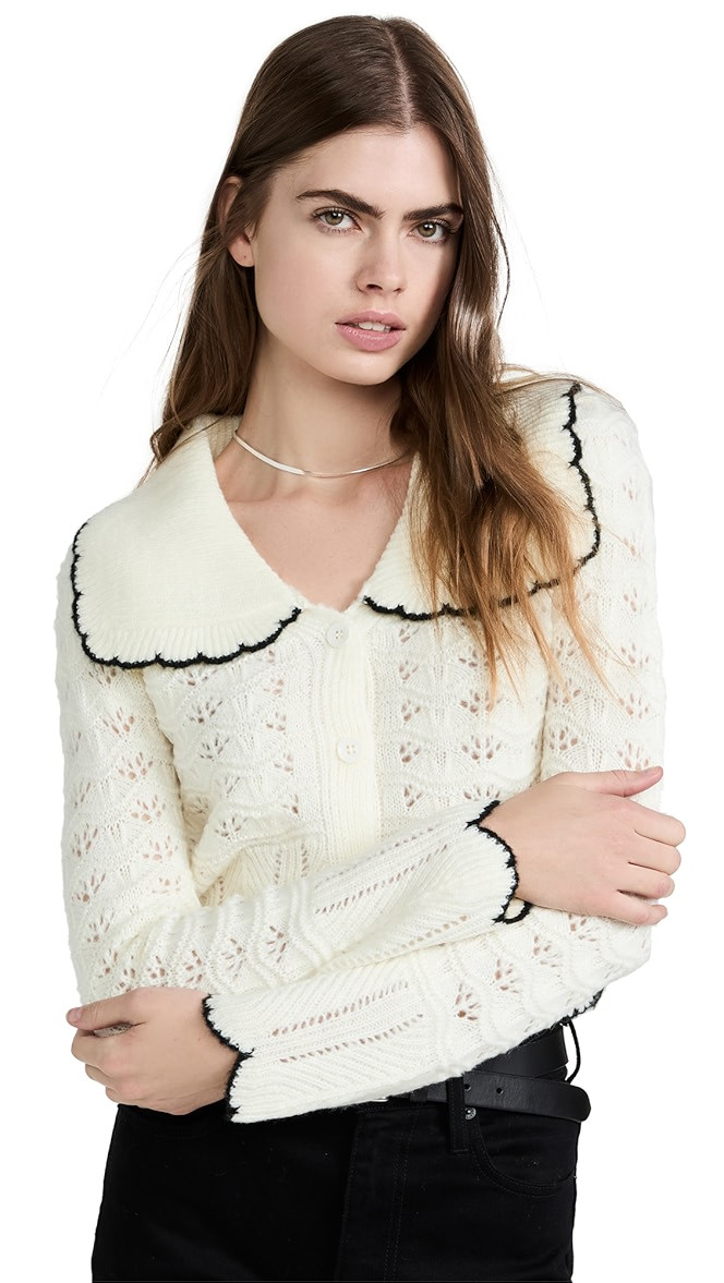 Scallop Collared Trim Knit Cardigan | Shopbop