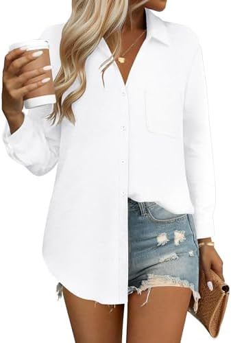 HOTOUCH Womens Button Down Shirts Linen Cotton Long Sleeve Blouses Casual Collared Loose Fit Gauz... | Amazon (US)
