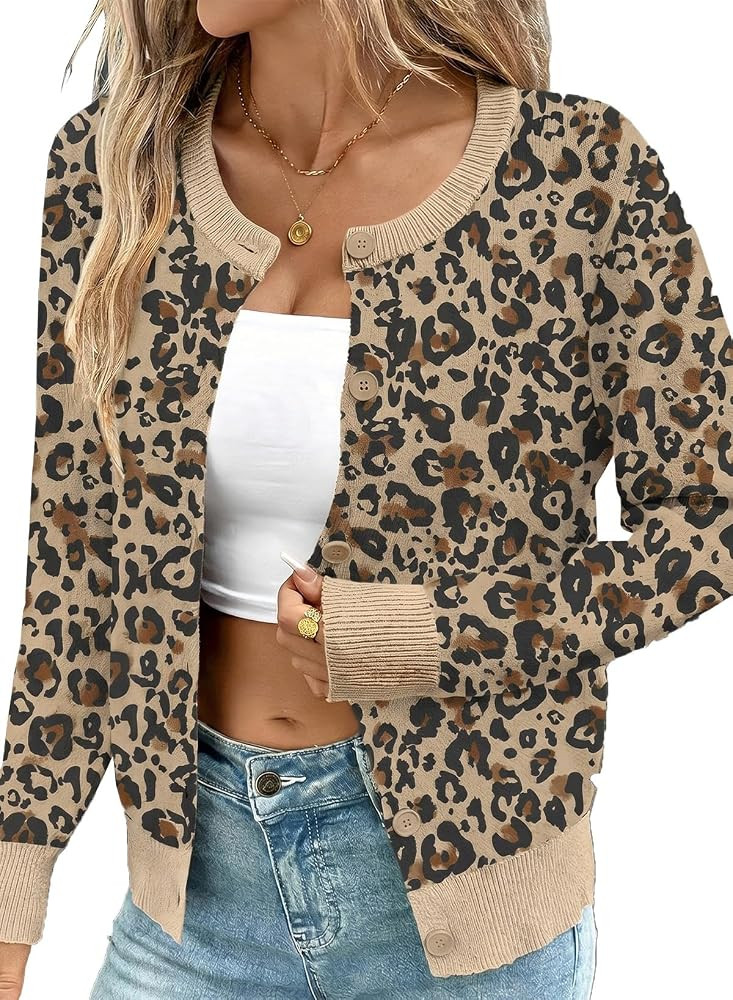 Sidefeel Cardigan Sweaters for Women Printed Cropped Sweater | Amazon (US)
