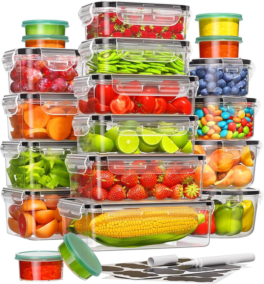 40 Piece Food Storage Containers with Lids(20 Containers & 20 Lids), Plastic Food Containers with... | Amazon (US)