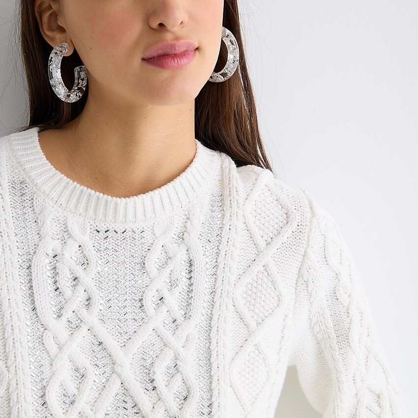 Cable-knit crewneck sweater with crystals | J. Crew US