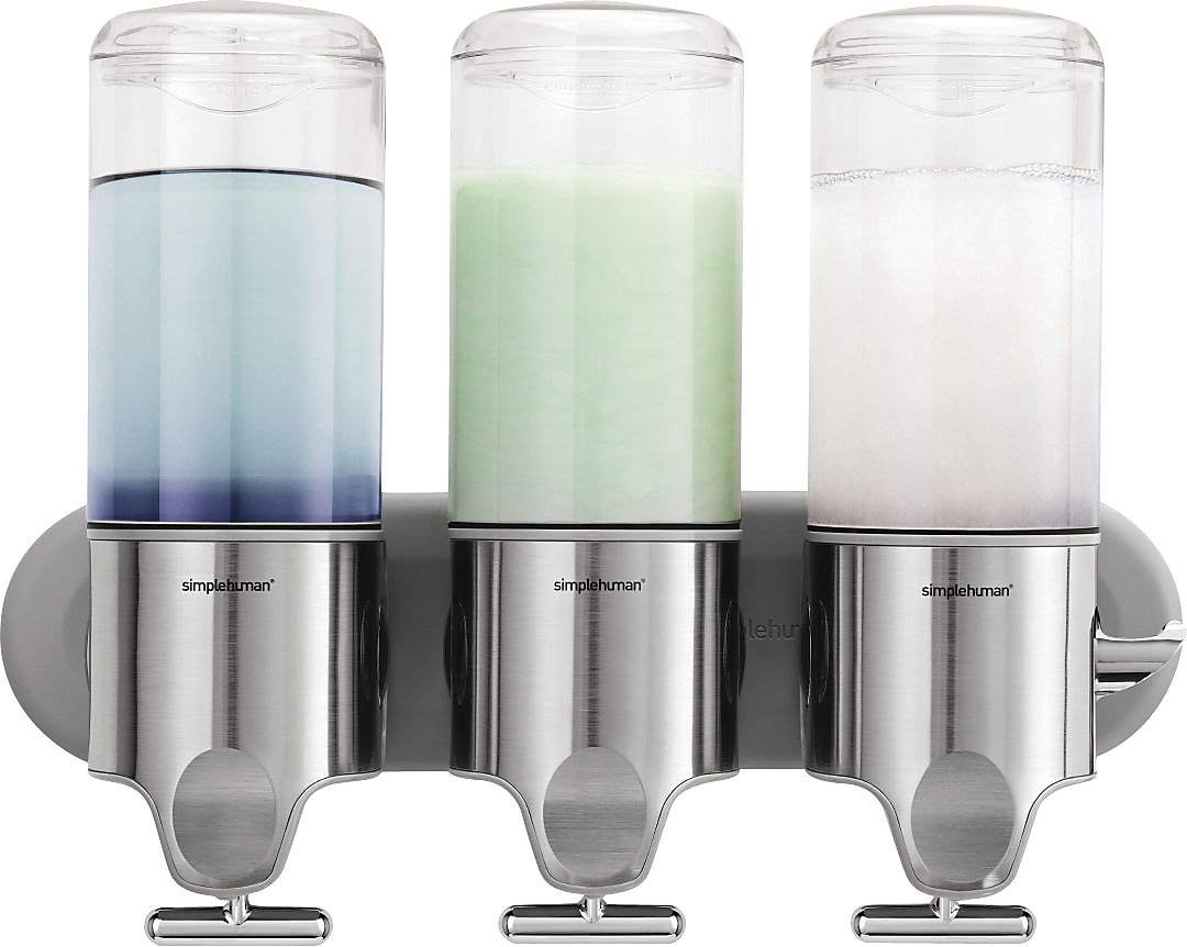 simplehuman Triple Wall Mount Shower Pump, 3 x 15 fl. oz. Shampoo and Soap Dispensers, Stainless ... | Amazon (US)